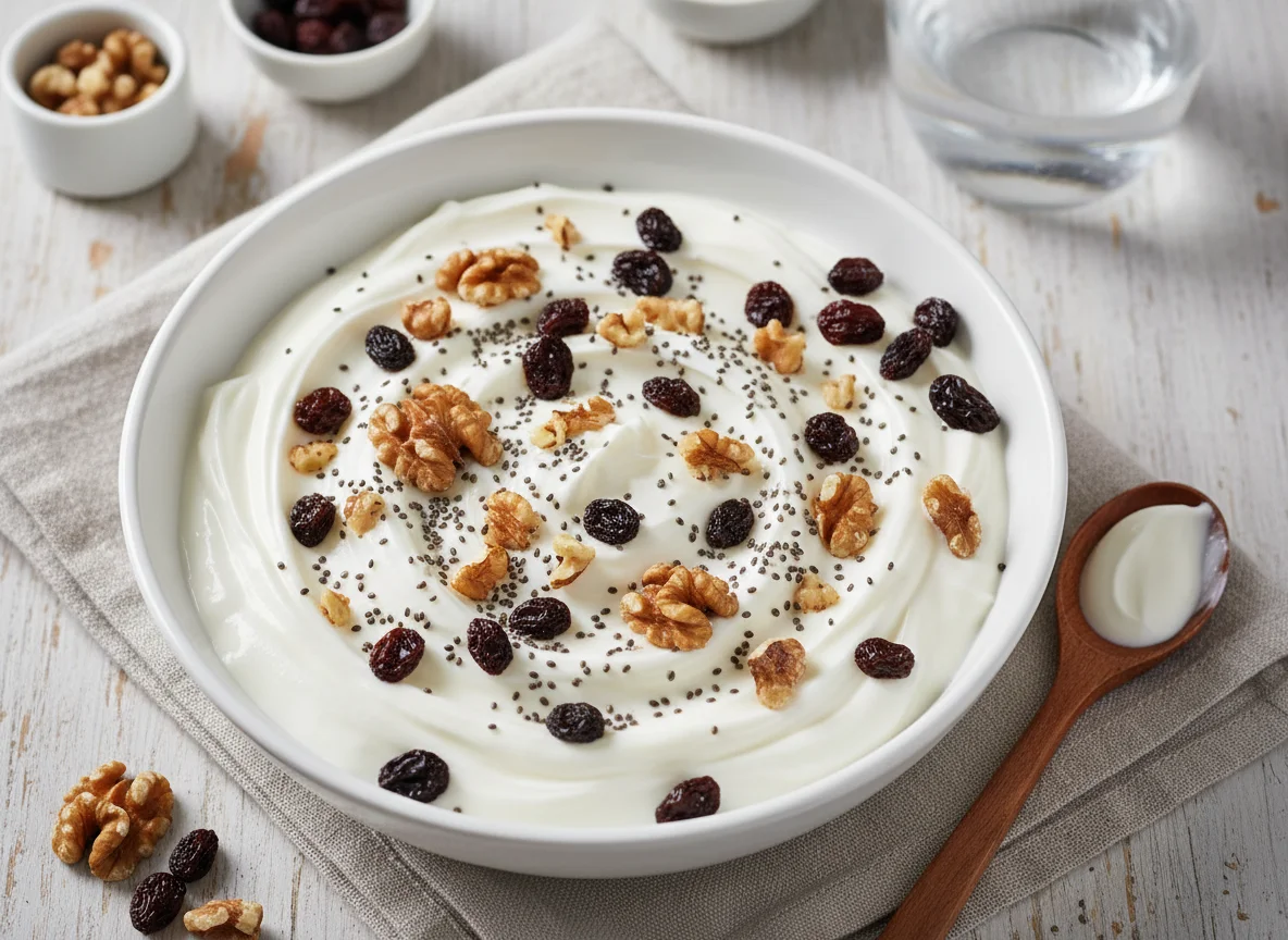 Yogurt with Walnuts, Raisins, and Chia Seeds photo