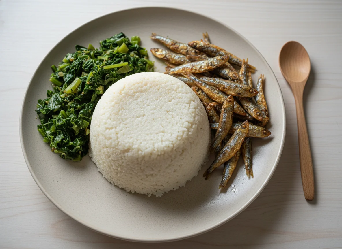 Zambian Nshima with Kapenta and Greens photo