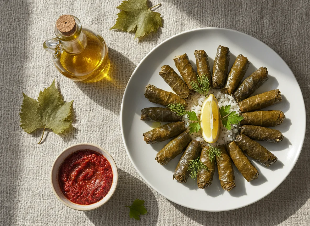 Zeytinyağlı Yaprak Sarma (Stuffed Grape Leaves with Olive Oil) photo