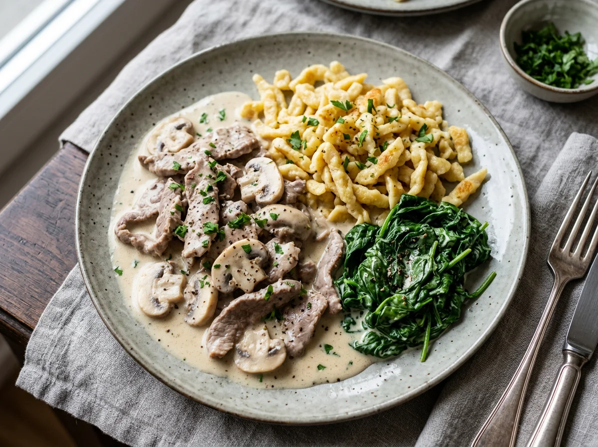 Zürcher Geschnetzeltes with Spätzli and Spinach photo