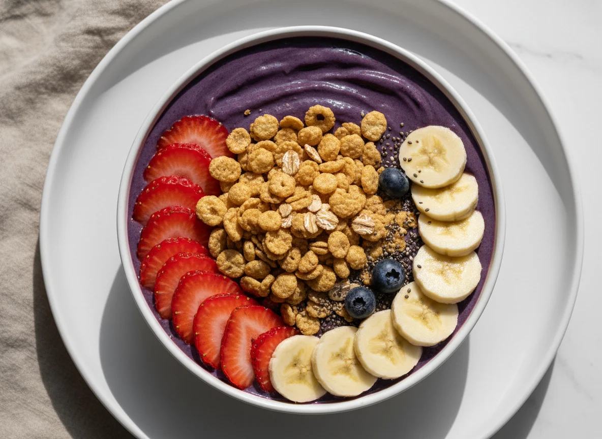 Açaí bowl con frutas y cereal photo
