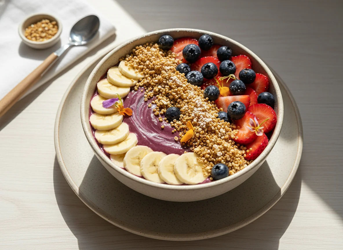 Açaí bowl con frutas y quinoa pop photo