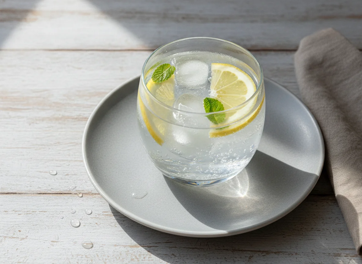 Agua con hielo y limón photo