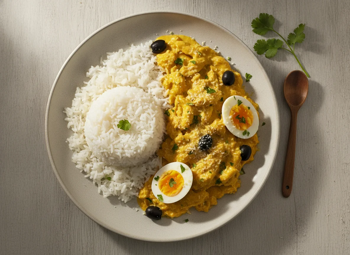 Ají de gallina con arroz blanco photo