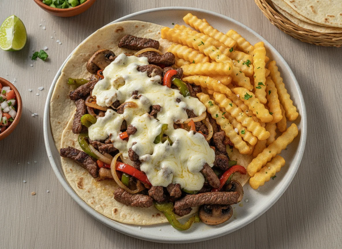 Alambre de res con papas fritas photo