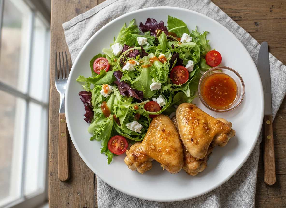 Alas de pollo con ensalada mixta photo