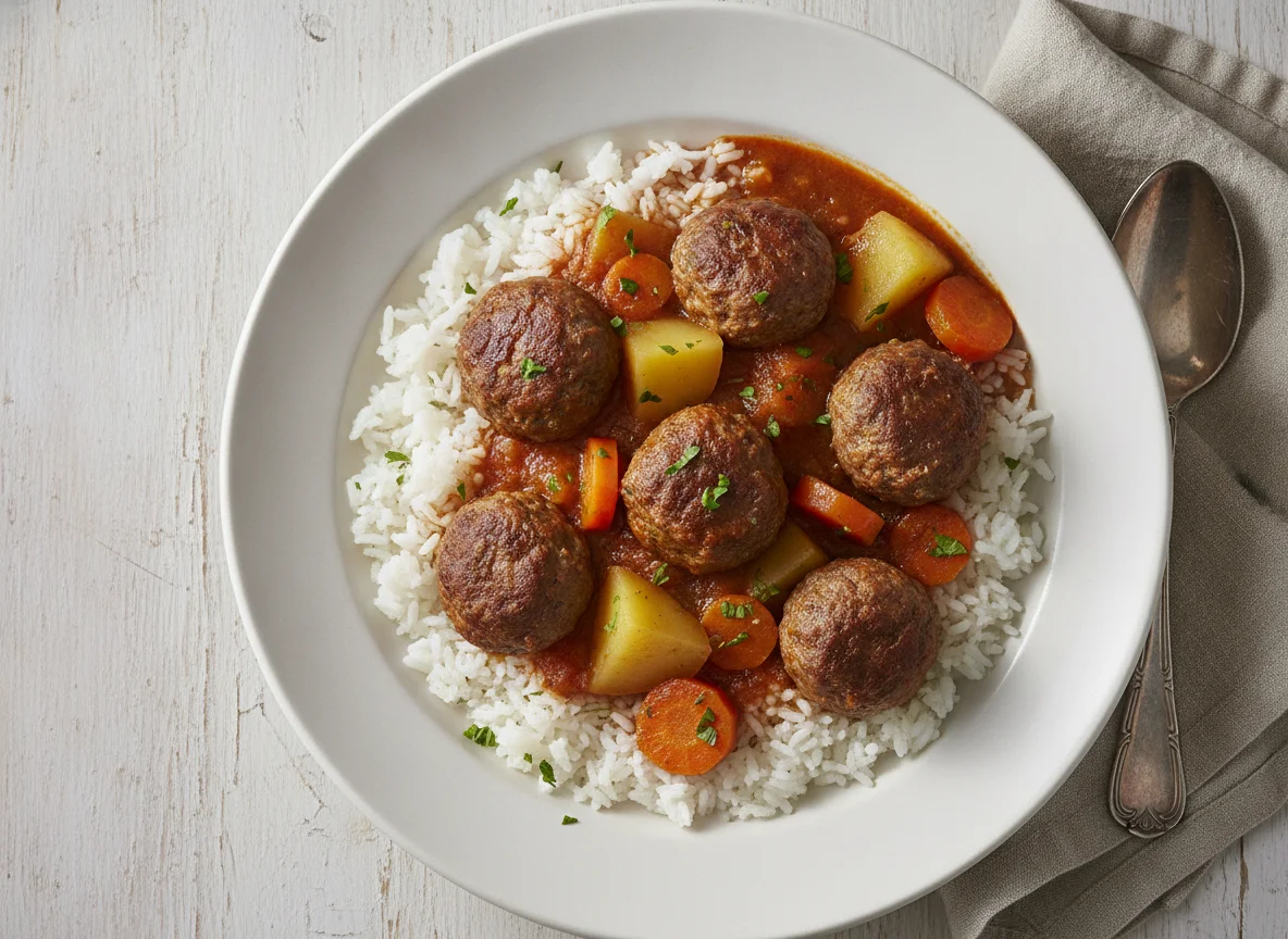 Albóndigas con arroz y verduras photo