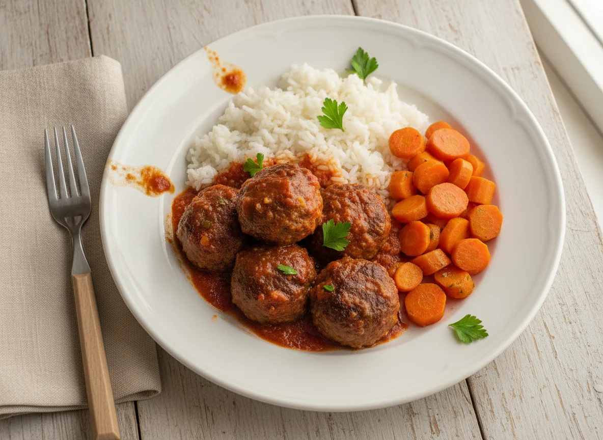 Albóndigas con arroz y zanahoria photo