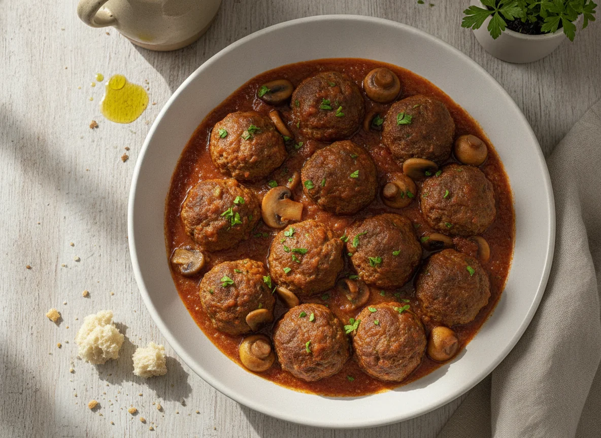 Albóndigas con champiñones en salsa photo