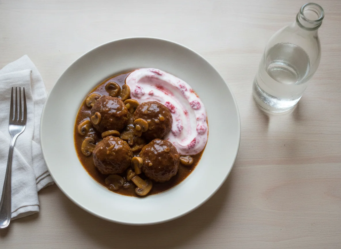 Albóndigas con champiñones y yogur photo
