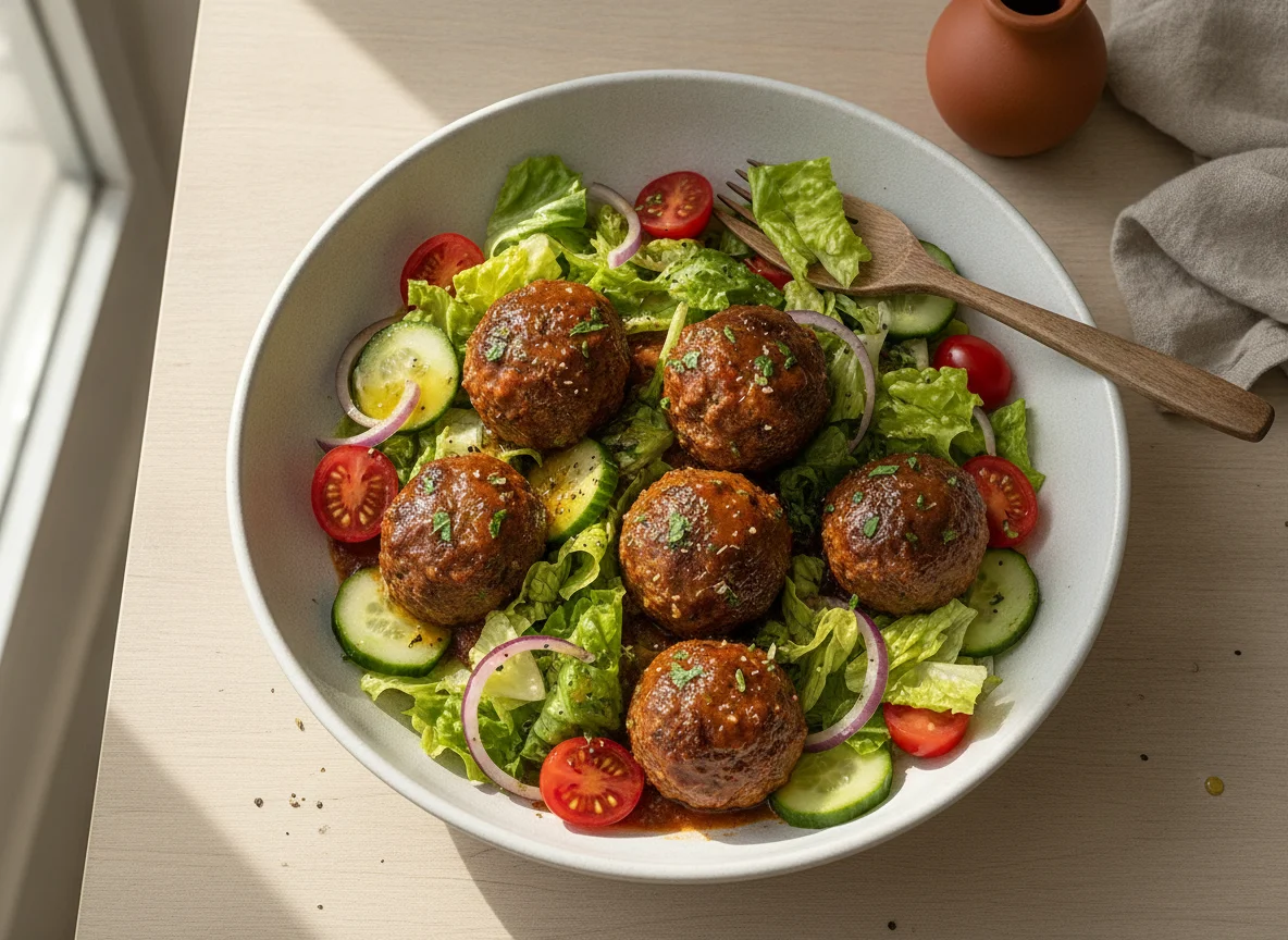 Albóndigas con ensalada fresca photo
