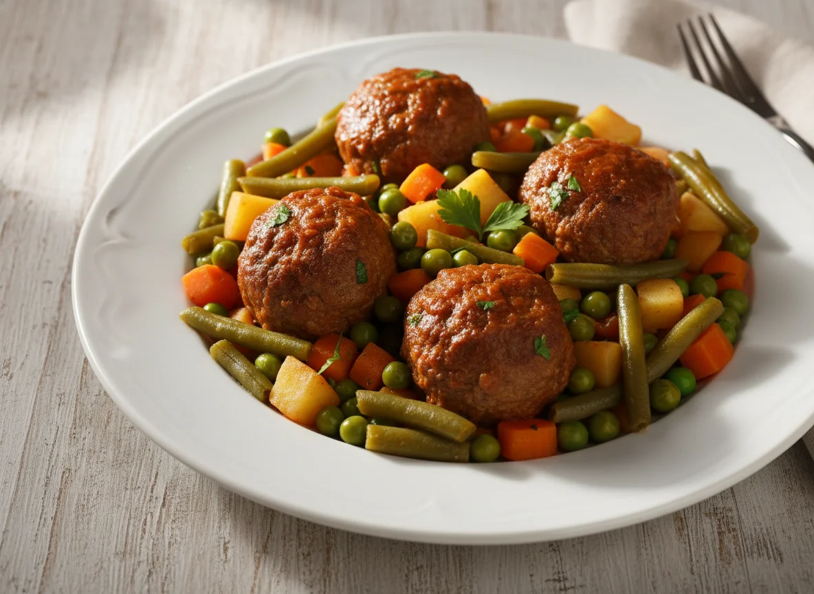 Albóndigas con menestra de verduras photo