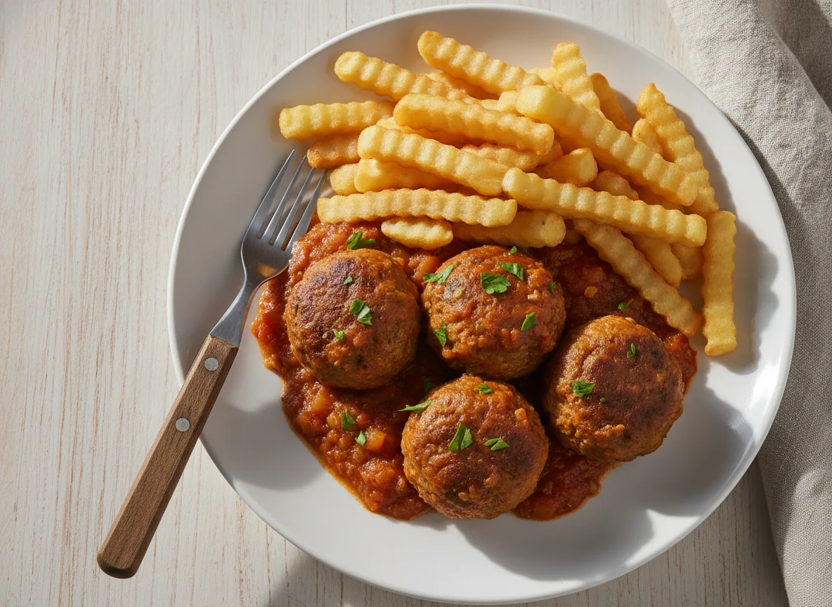 Albóndigas con patatas fritas photo