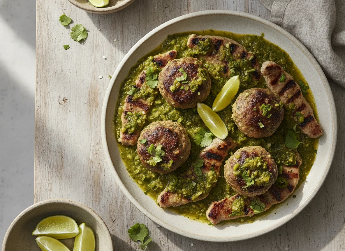 Albóndigas con salsa y filetes de cerdo photo