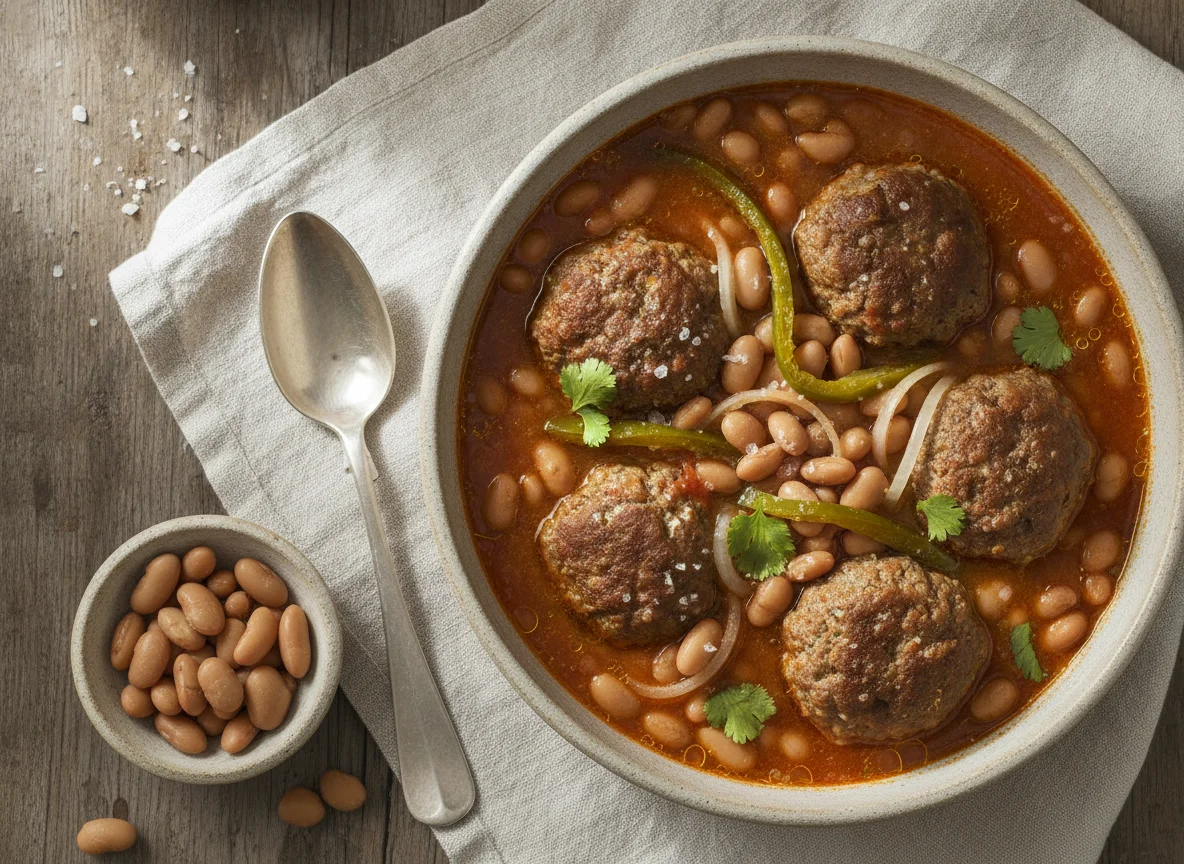 Albóndigas en caldo con frijoles photo