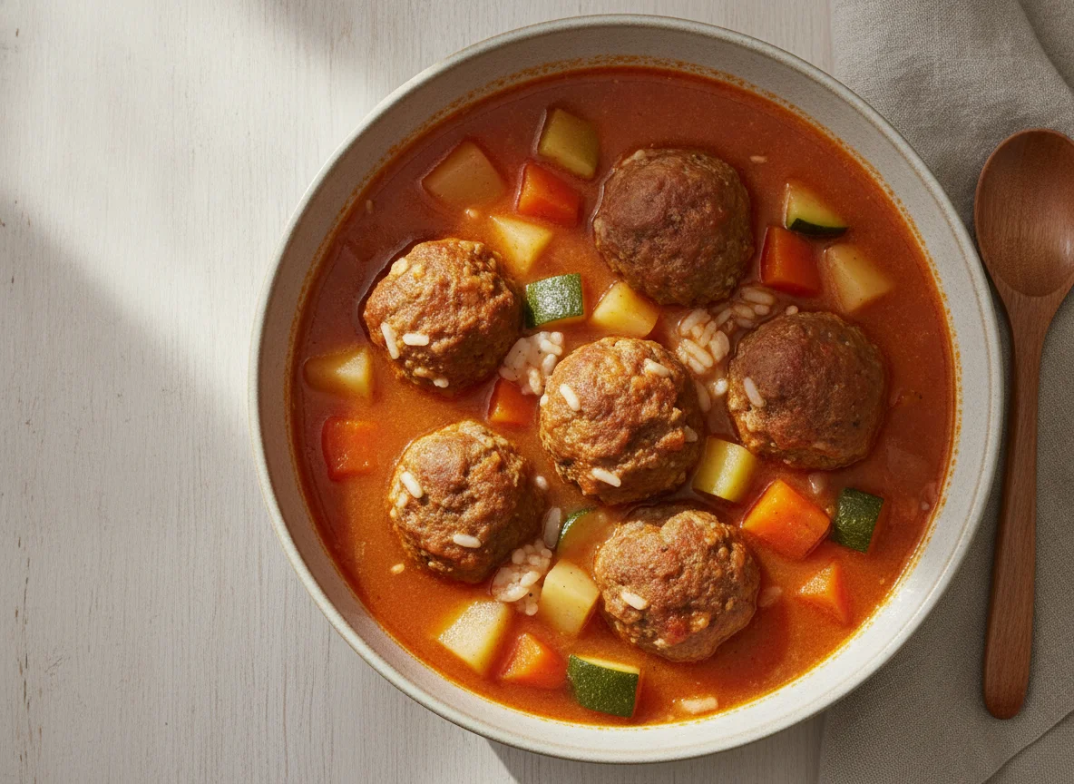 Albóndigas en caldo con verduras photo