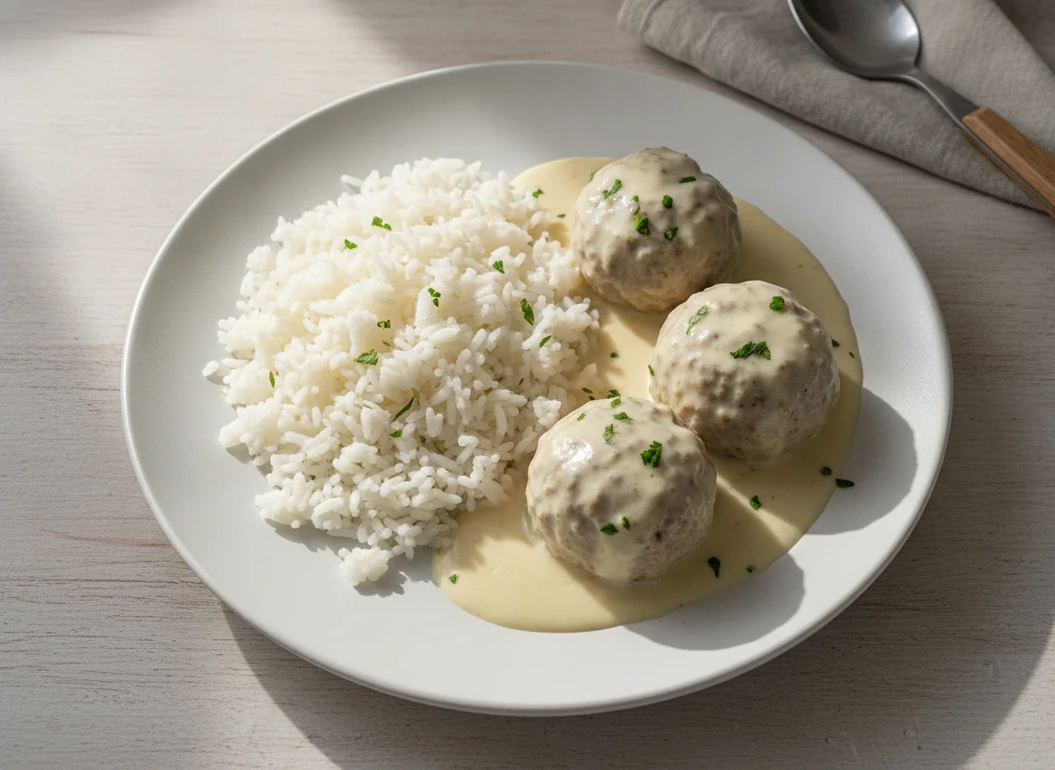 Albóndigas en salsa con arroz photo