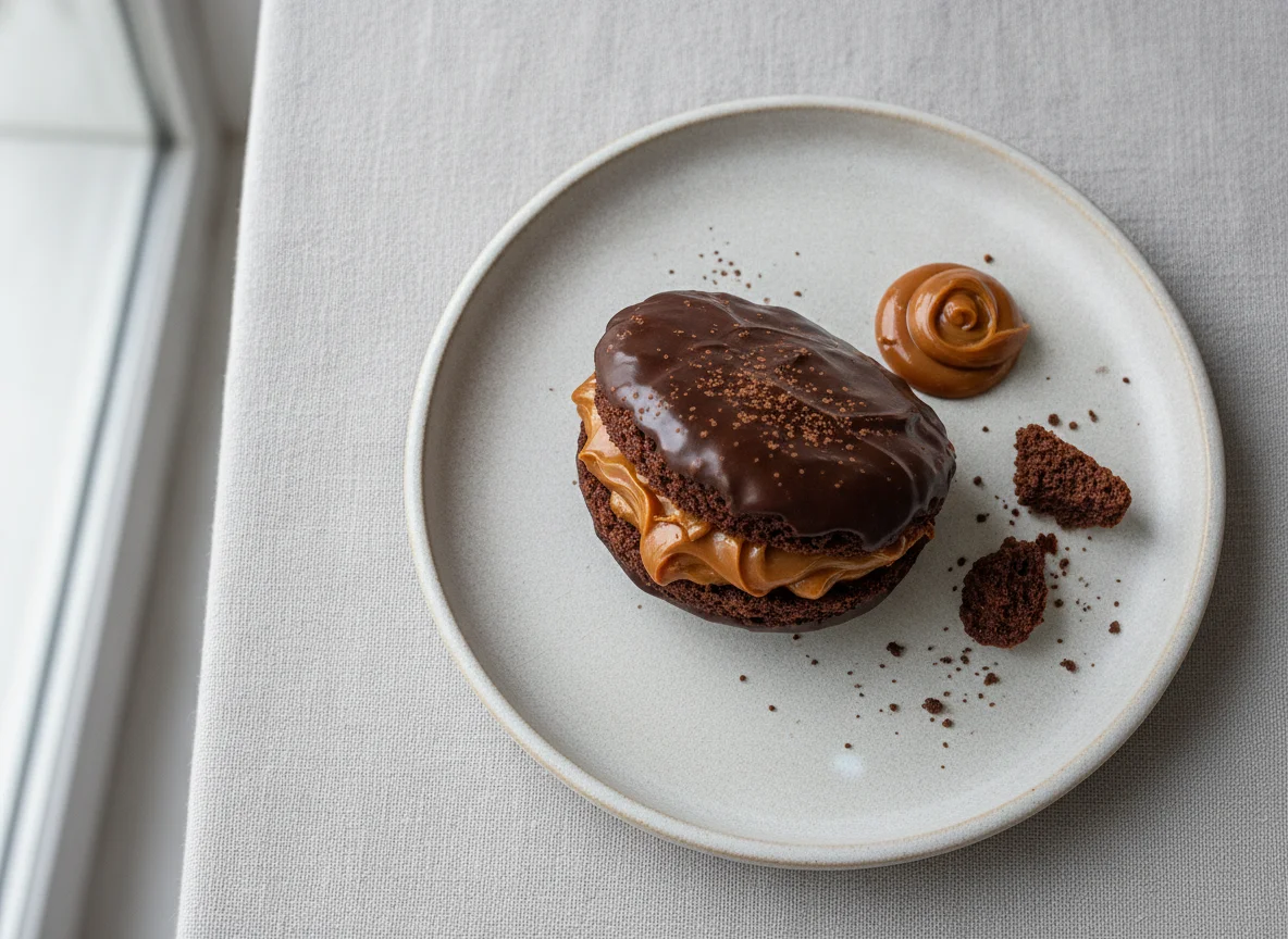 Alfajor de chocolate con dulce de leche photo