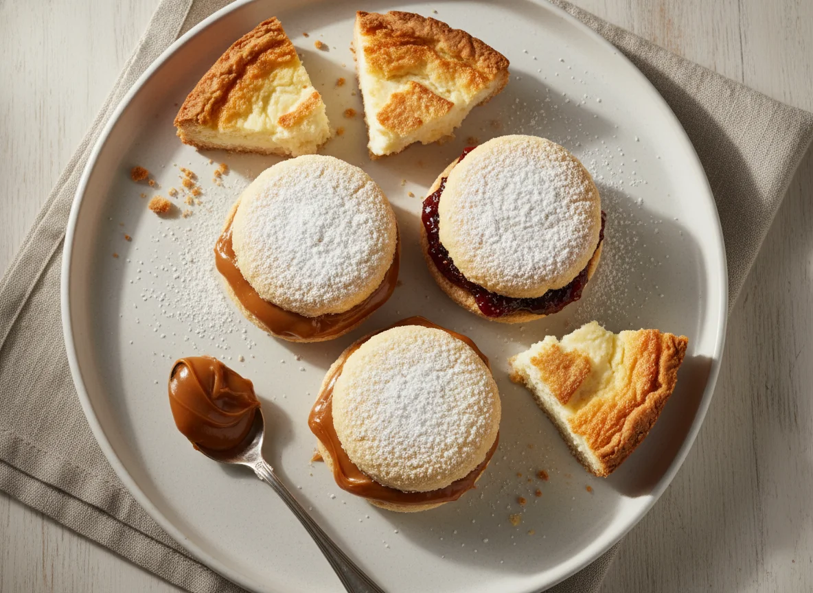 Alfajor de maicena con dulce de leche y membrillo photo