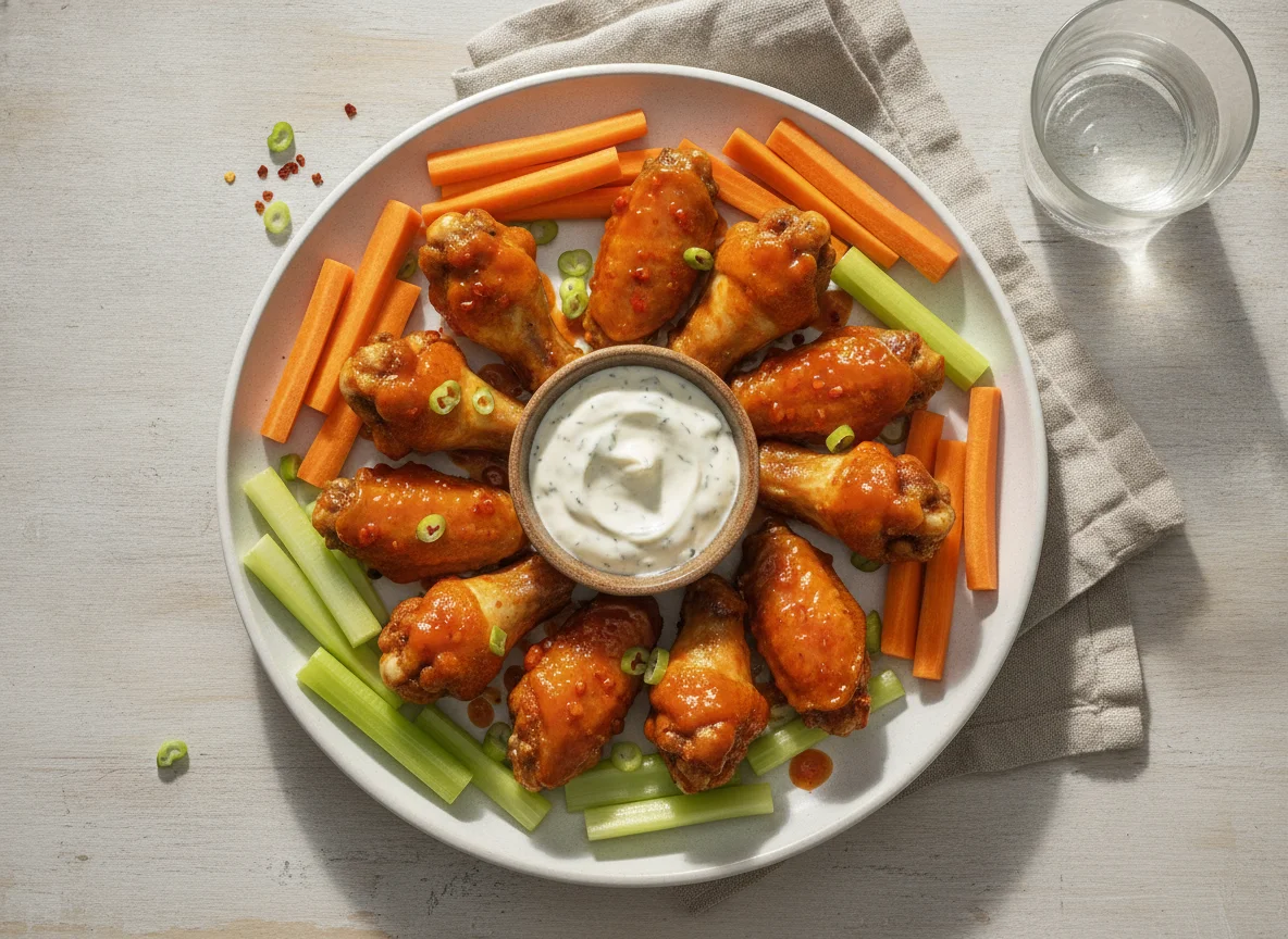 Alitas de pollo con salsa agridulce y vegetales photo