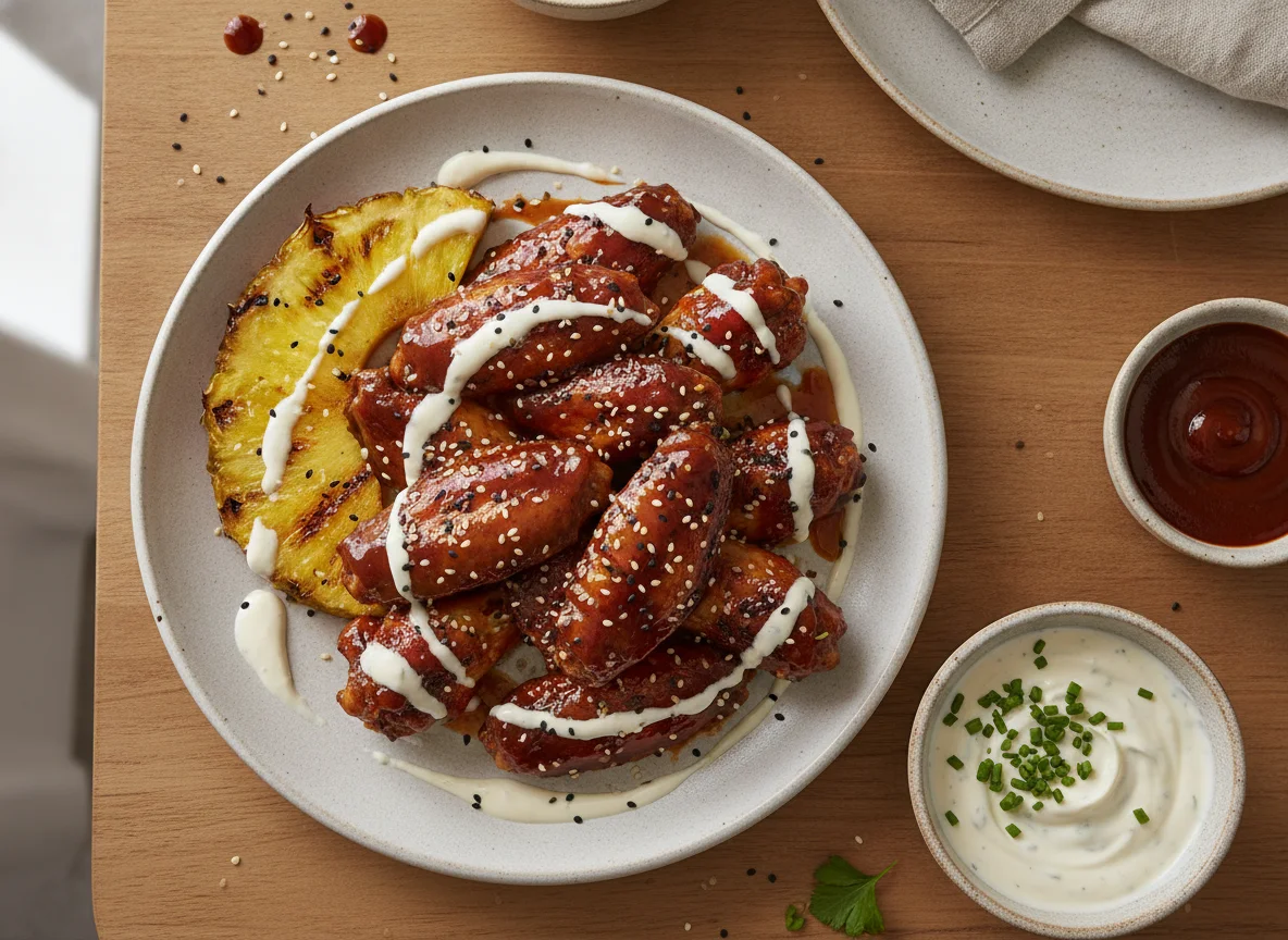 Alitas de pollo con salsa BBQ y aderezo ranch photo