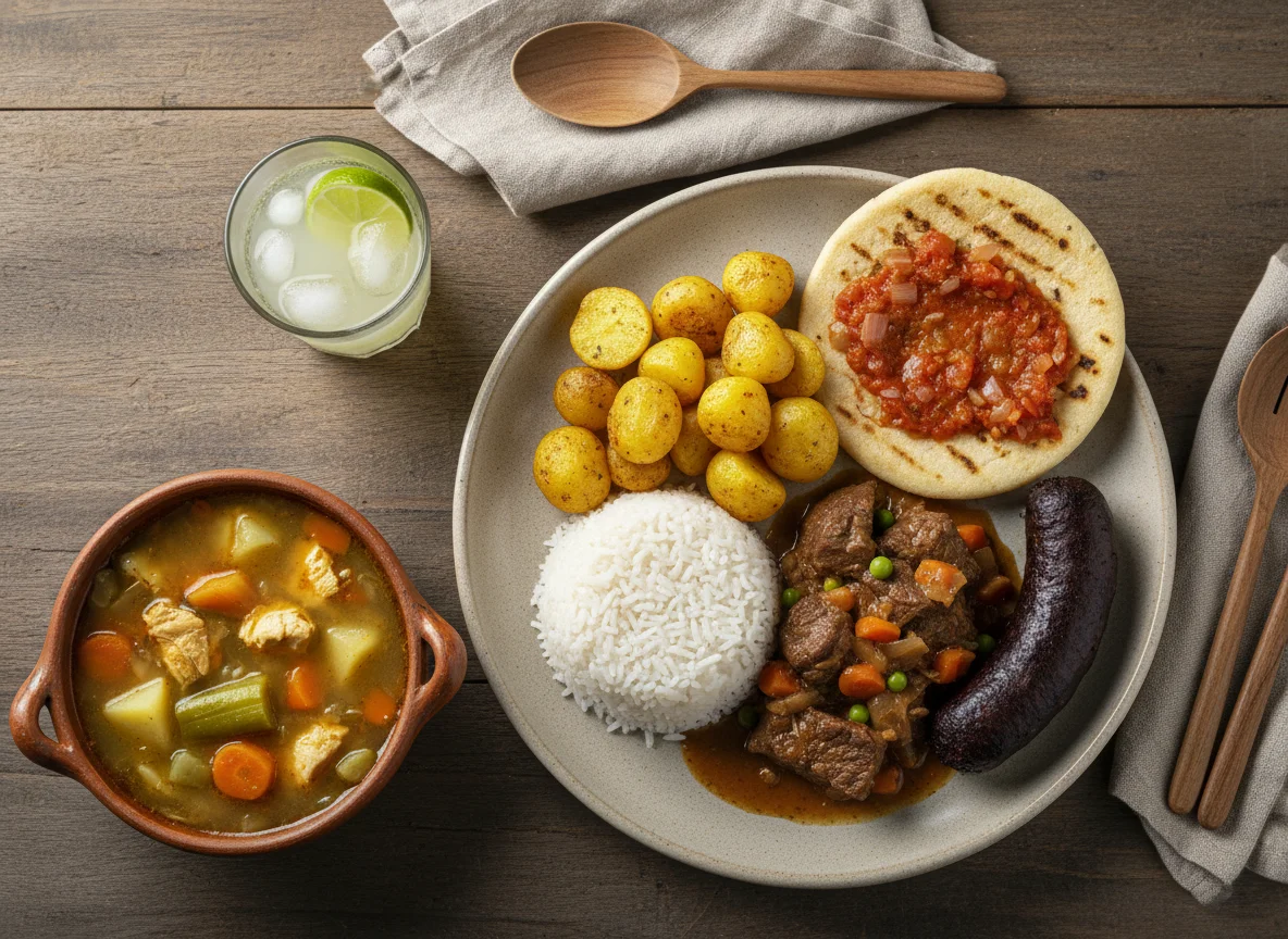 Almuerzo colombiano con sopa y plato fuerte photo