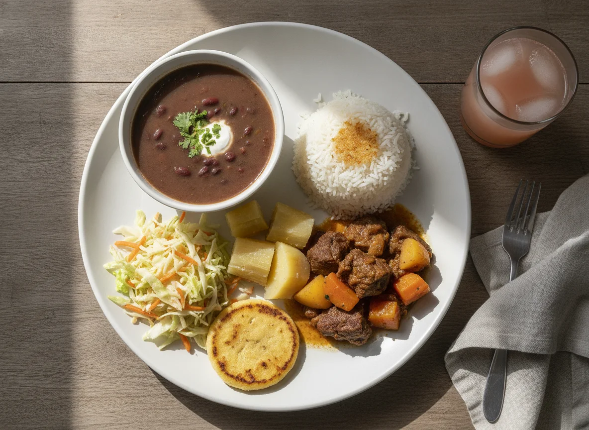 Almuerzo corriente con sopa de frijoles photo