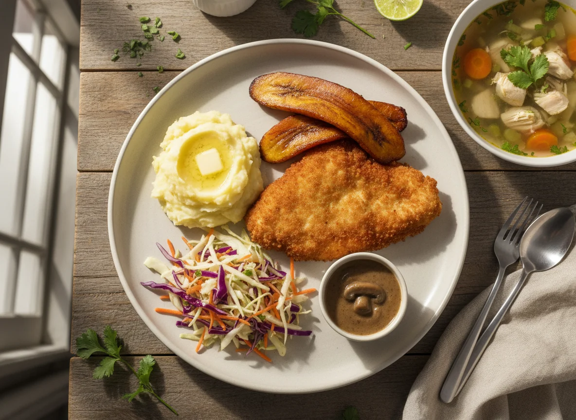 Almuerzo variado con pollo empanizado photo