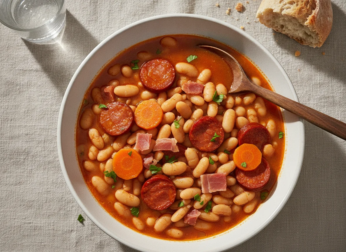 Alubias blancas con chorizo y jamón photo