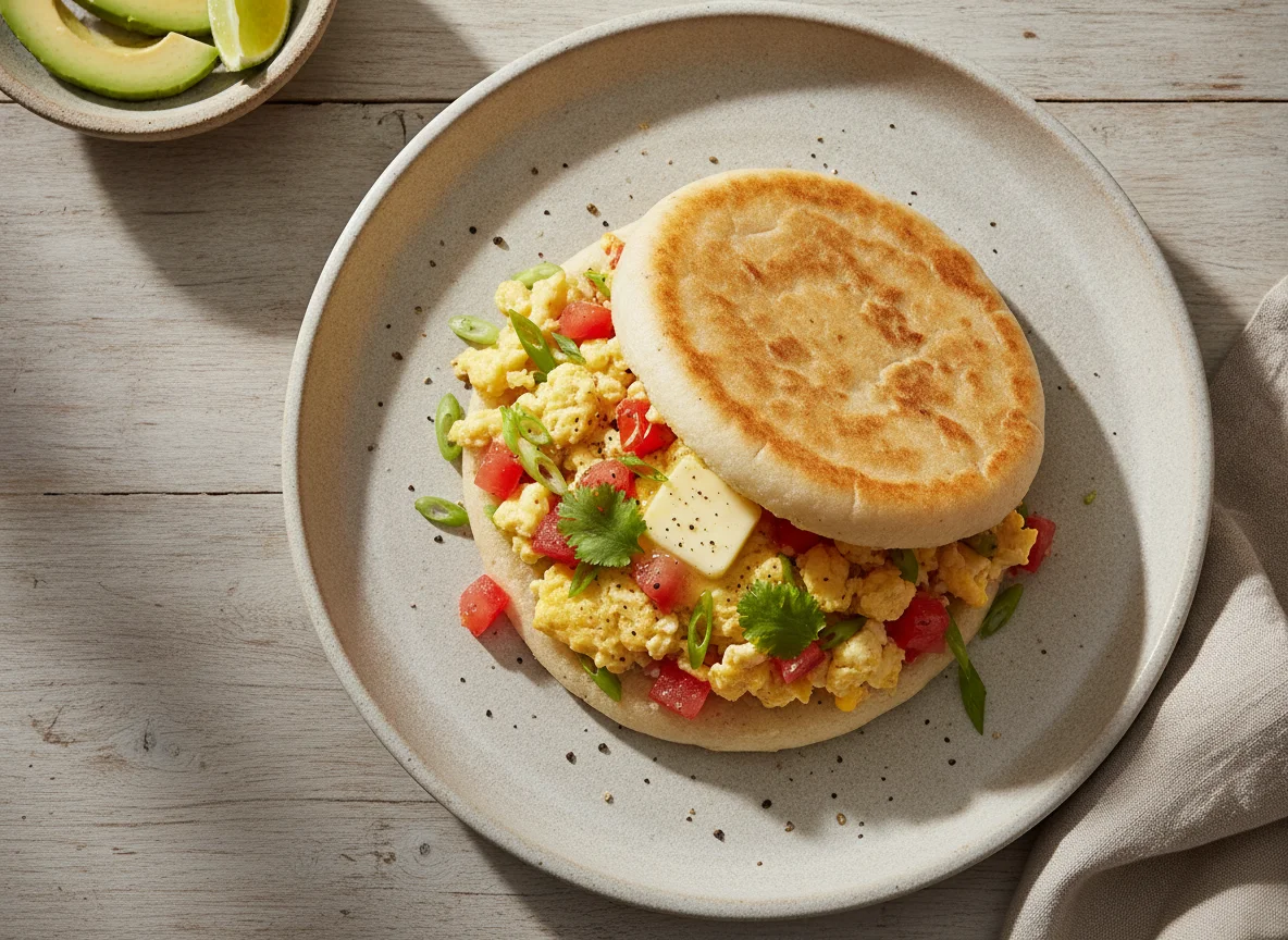 Arepa con huevo perico photo