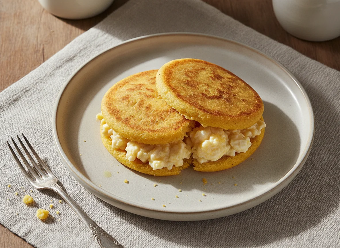 Arepa con huevo revuelto photo