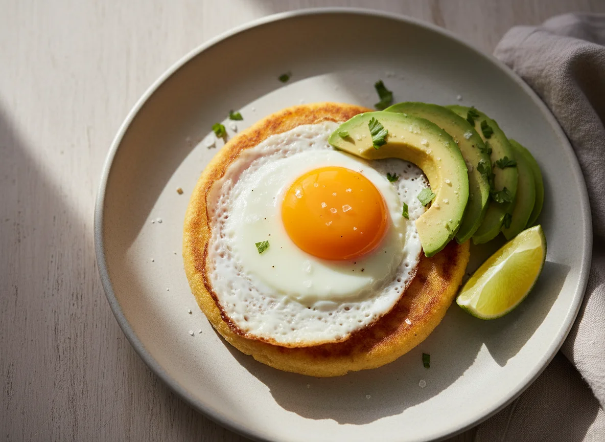 Arepa con huevo y aguacate photo