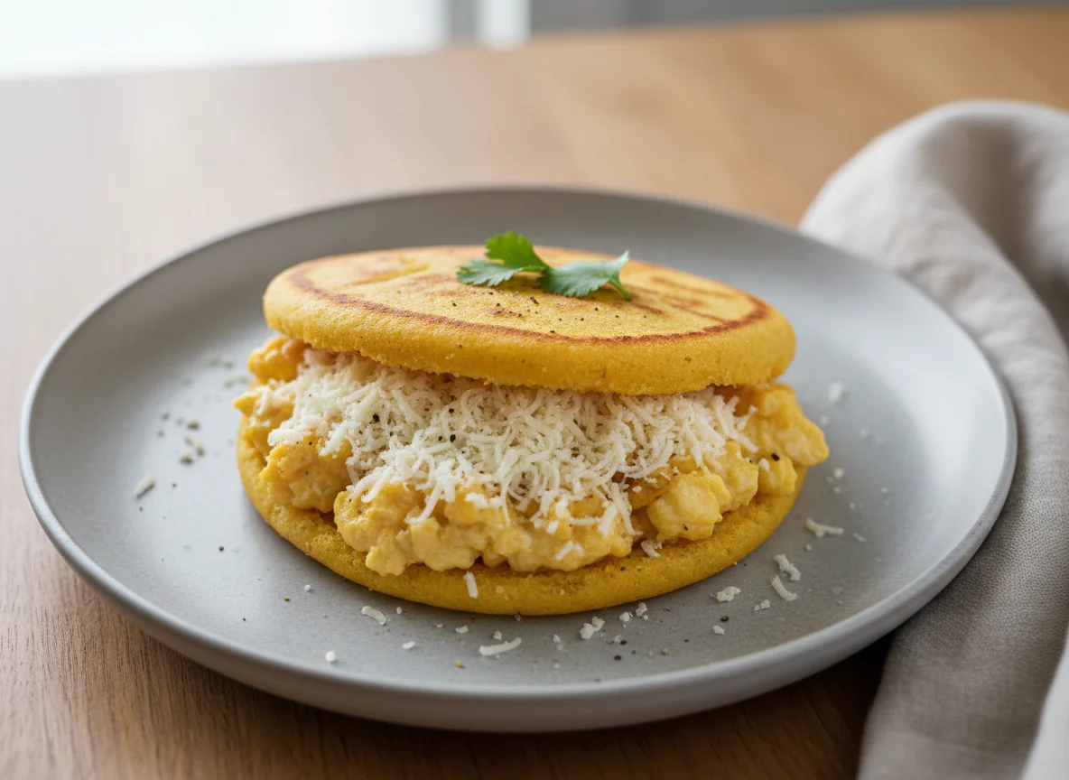 Arepa con huevo y queso photo