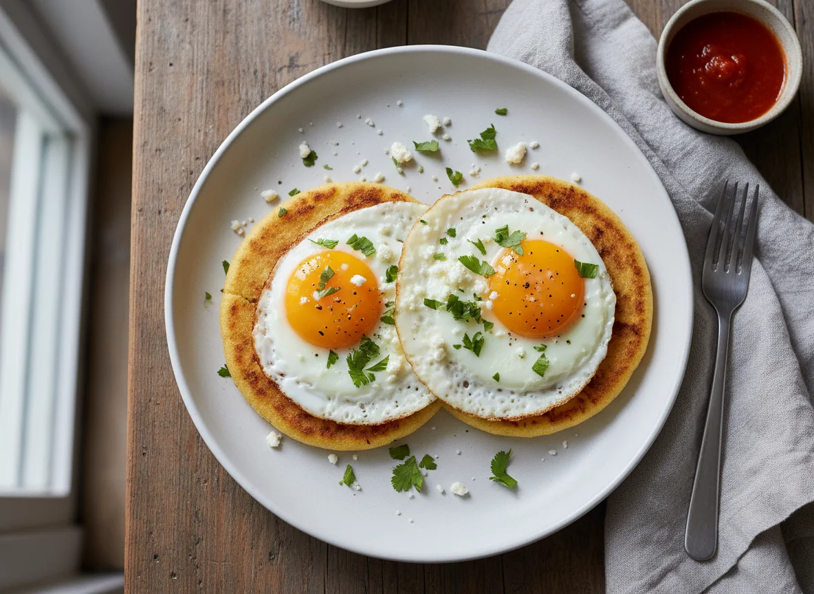 Arepa con huevos fritos photo