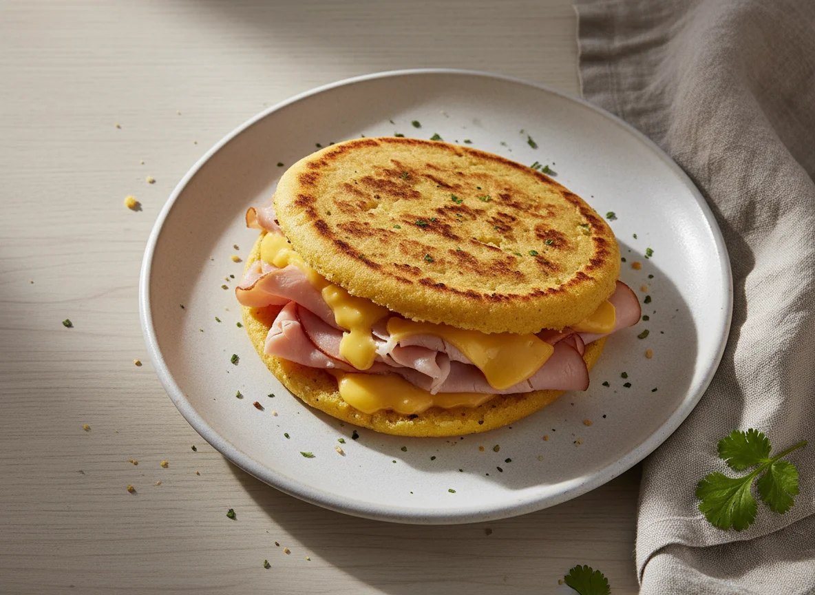 Arepa con jamón de pavo y queso photo