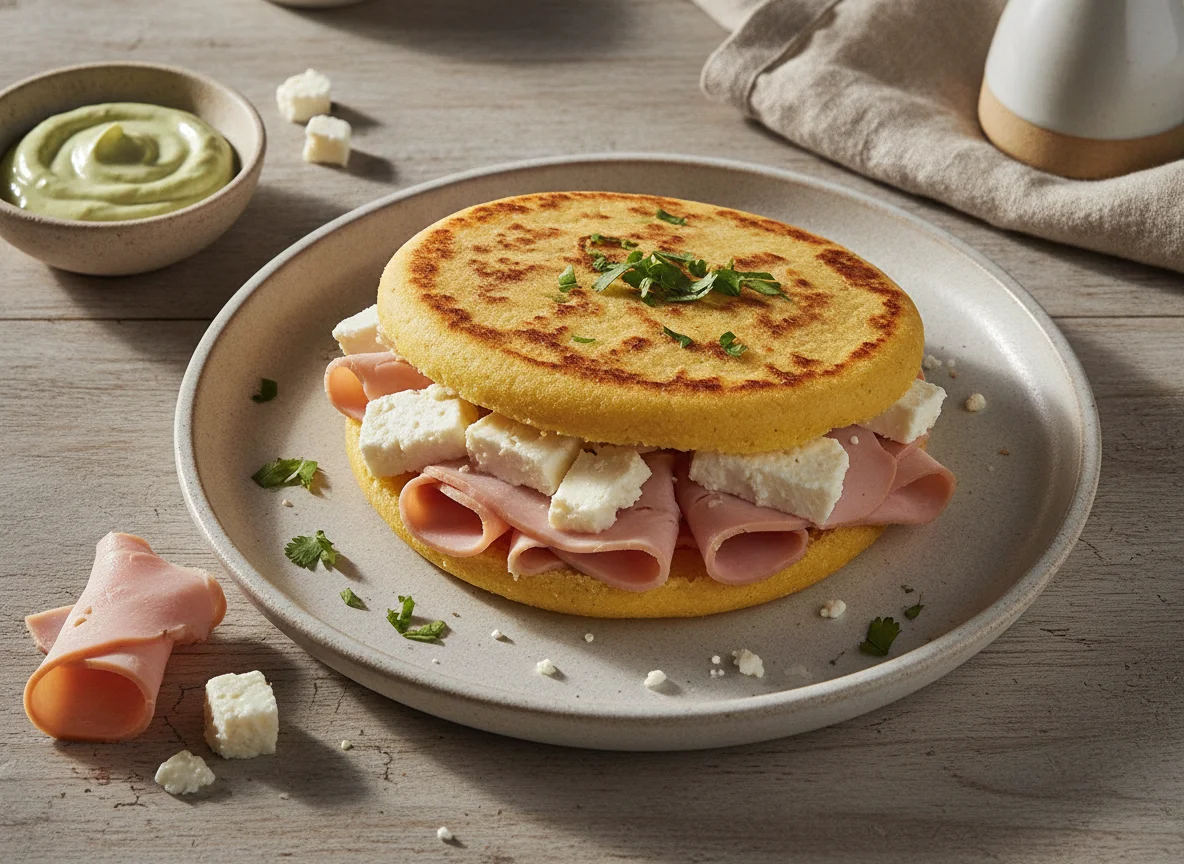 Arepa con jamón de pavo y queso blanco photo