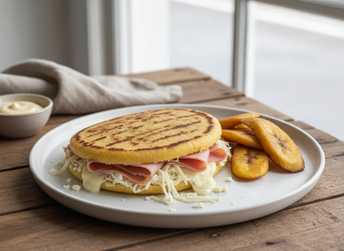 Arepa con jamón y queso photo