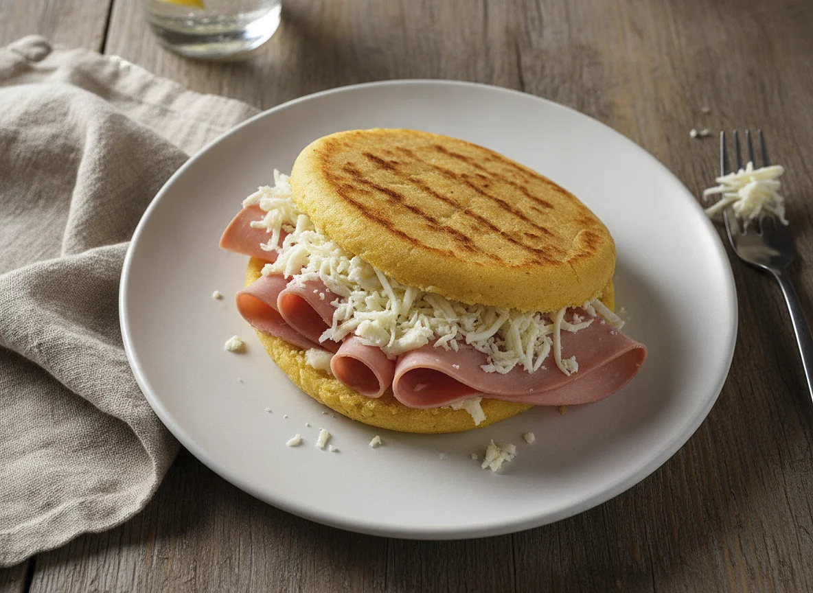 Arepa con mortadela y queso photo