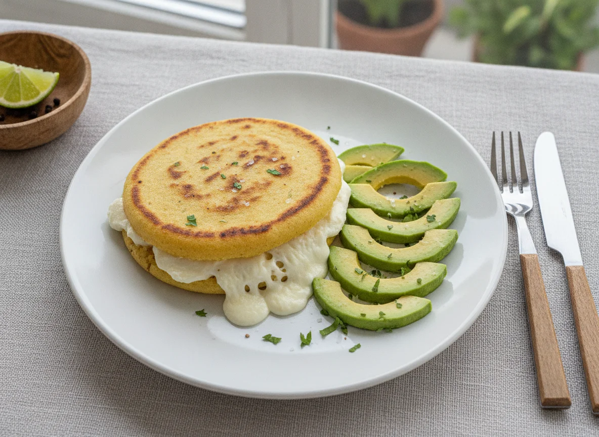 Arepa con queso y aguacate photo