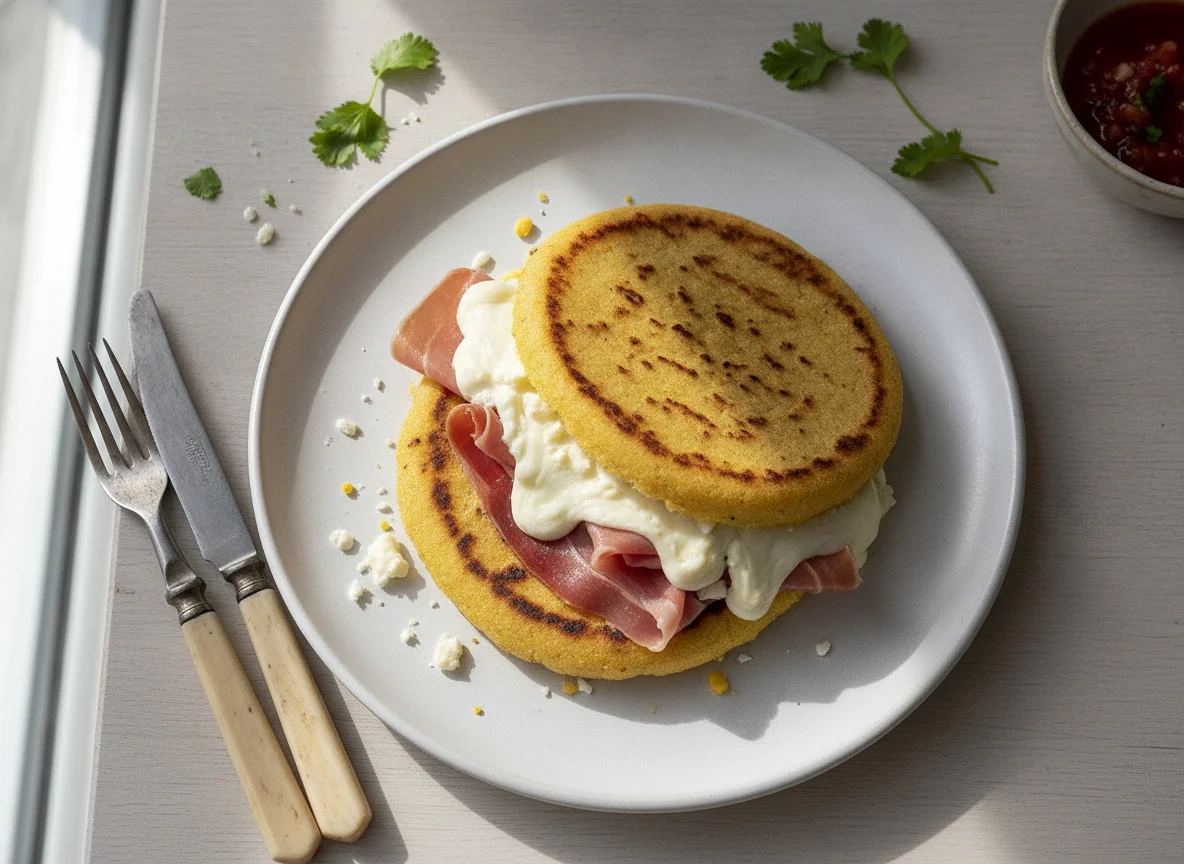 Arepa con queso y jamón photo