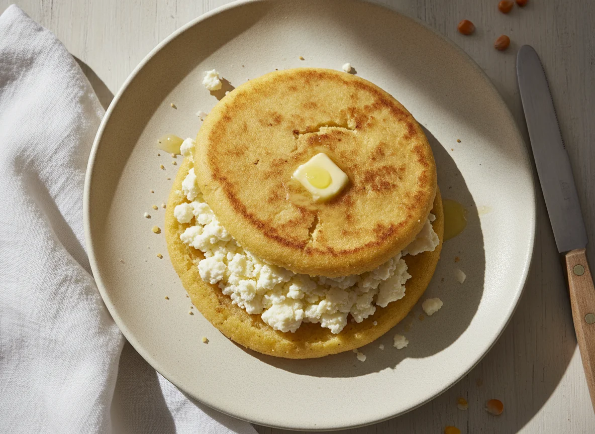 Arepa con queso y mantequilla photo