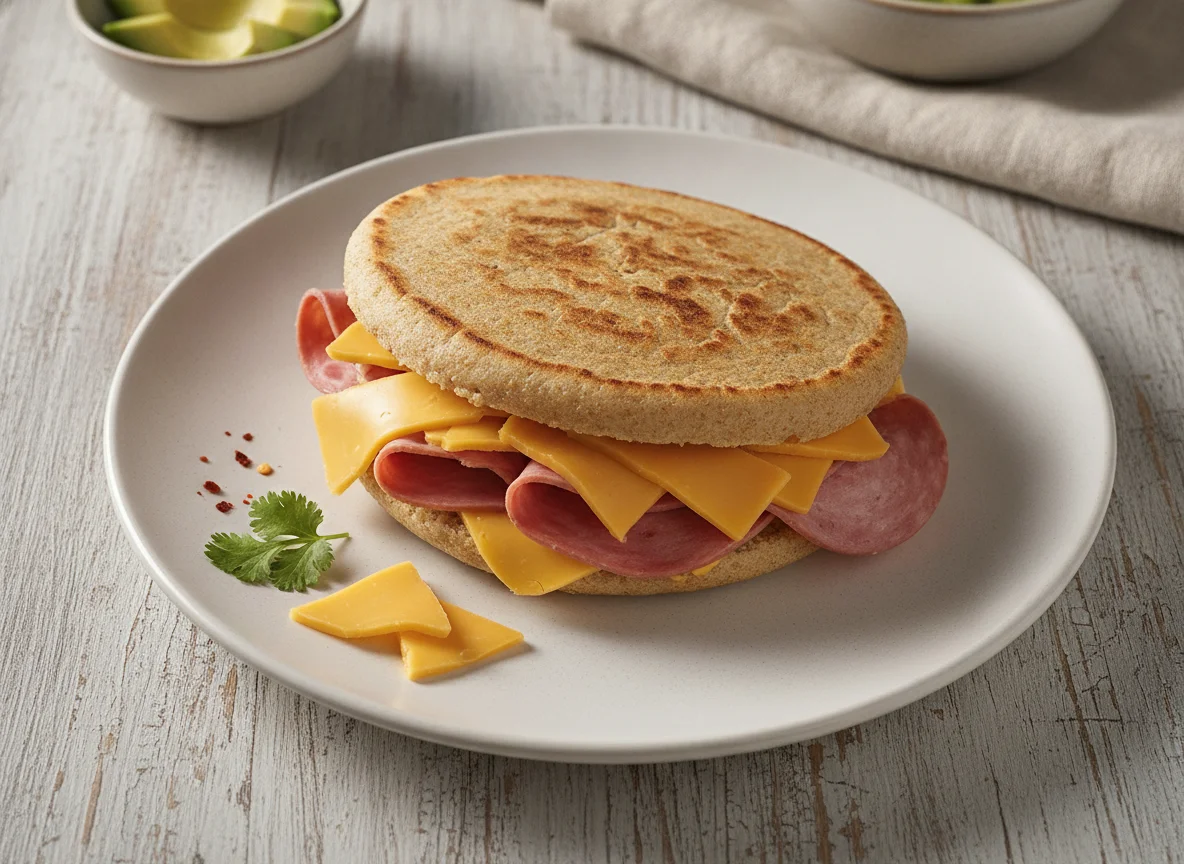 Arepa con queso y mortadela photo