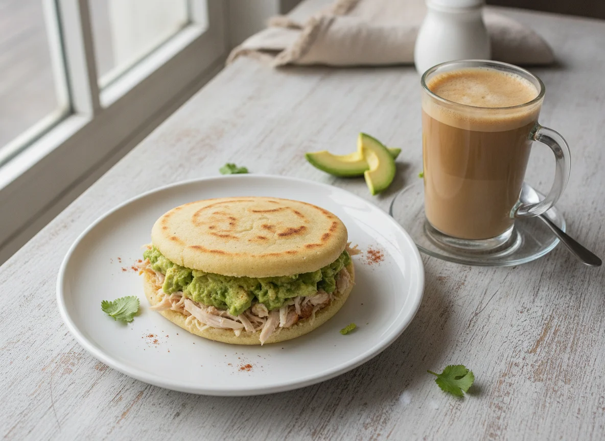 Arepa Reina Pepiada con Café con Leche photo