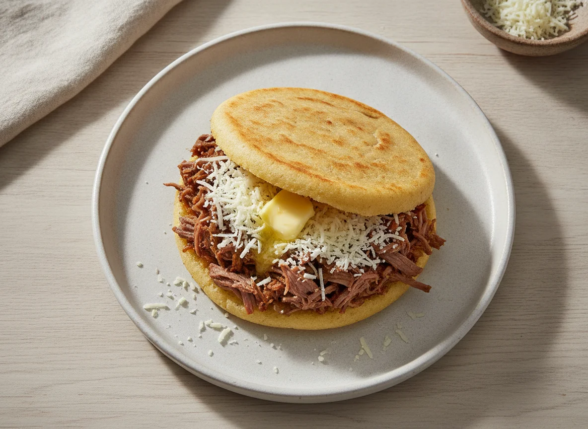 Arepa rellena de carne desmechada photo
