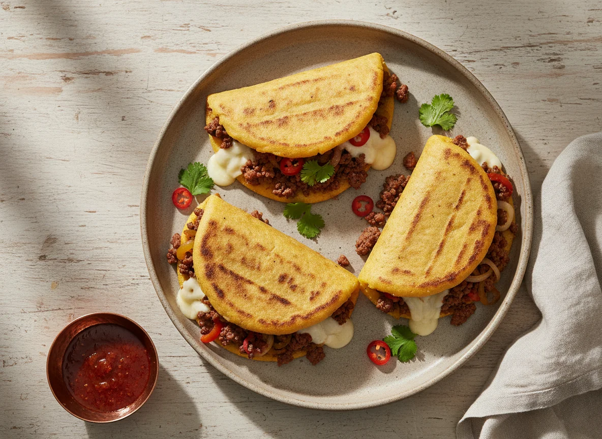 Arepas con carne picada y queso photo