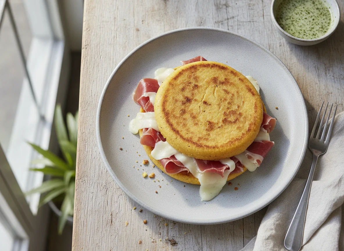 Arepas con jamón y queso photo