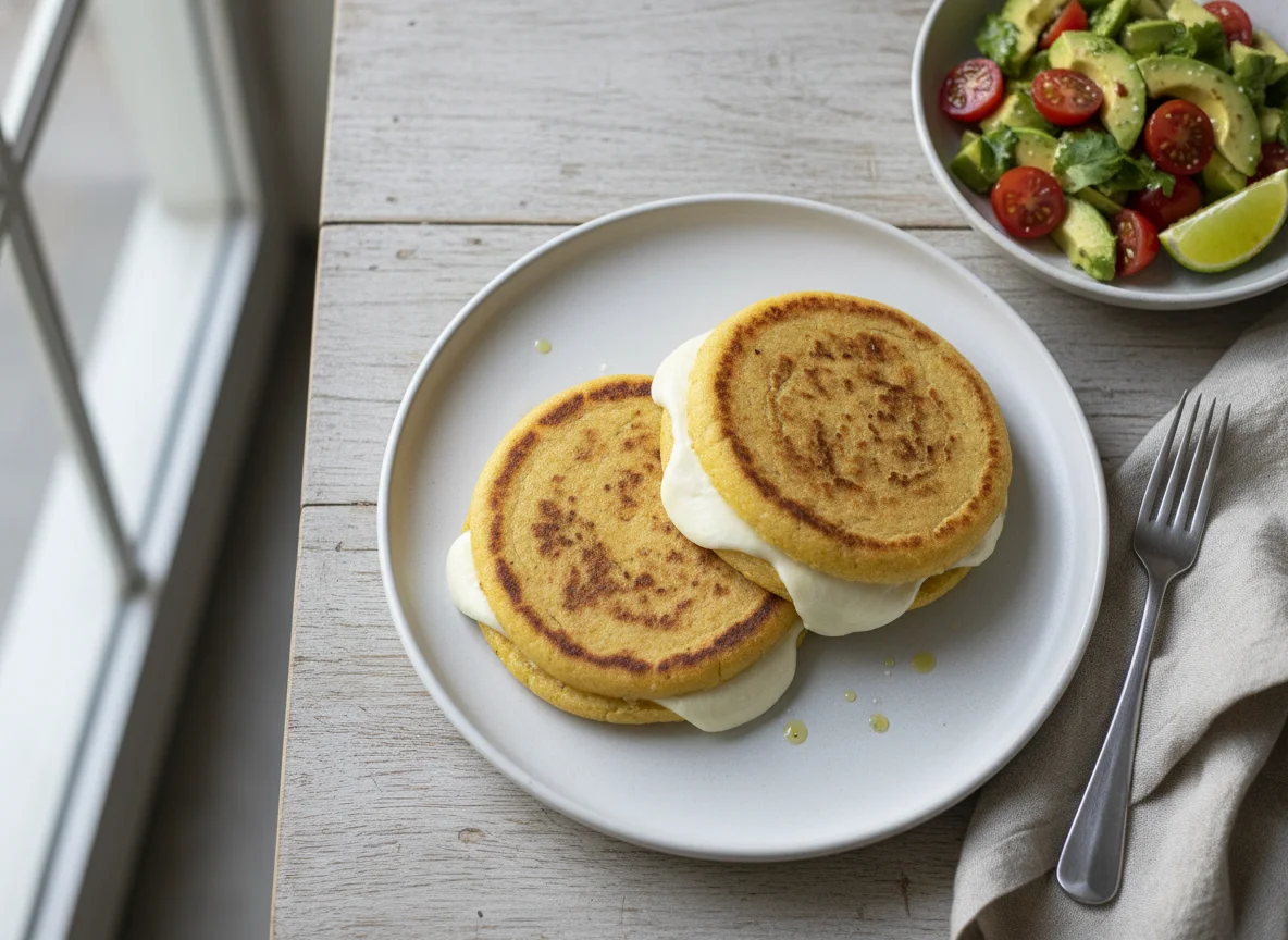Arepas con queso y ensalada de palta y tomate photo