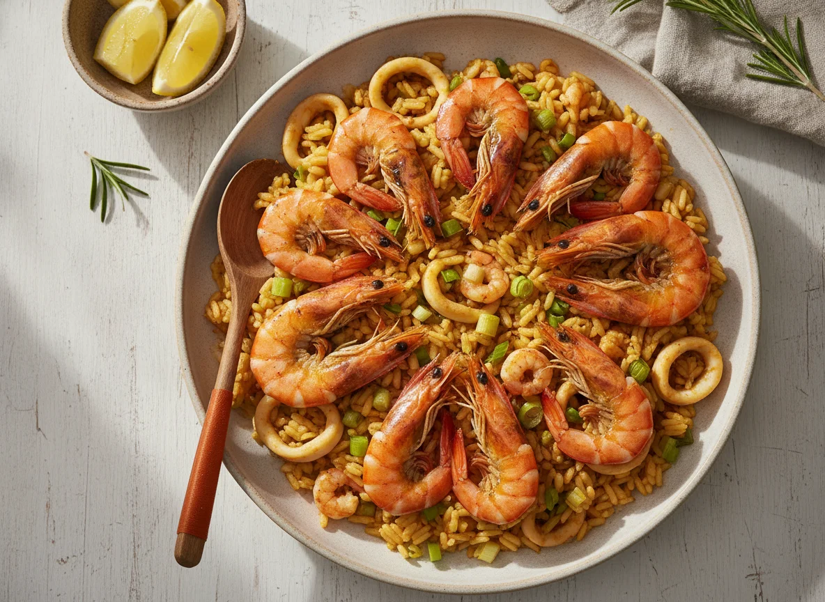 Arroz a banda con gambones photo