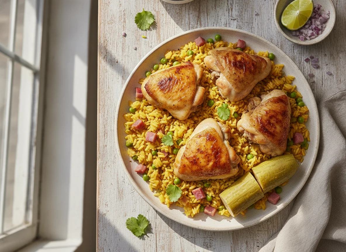Arroz Amarillo con Pollo y Plátano Hervido photo