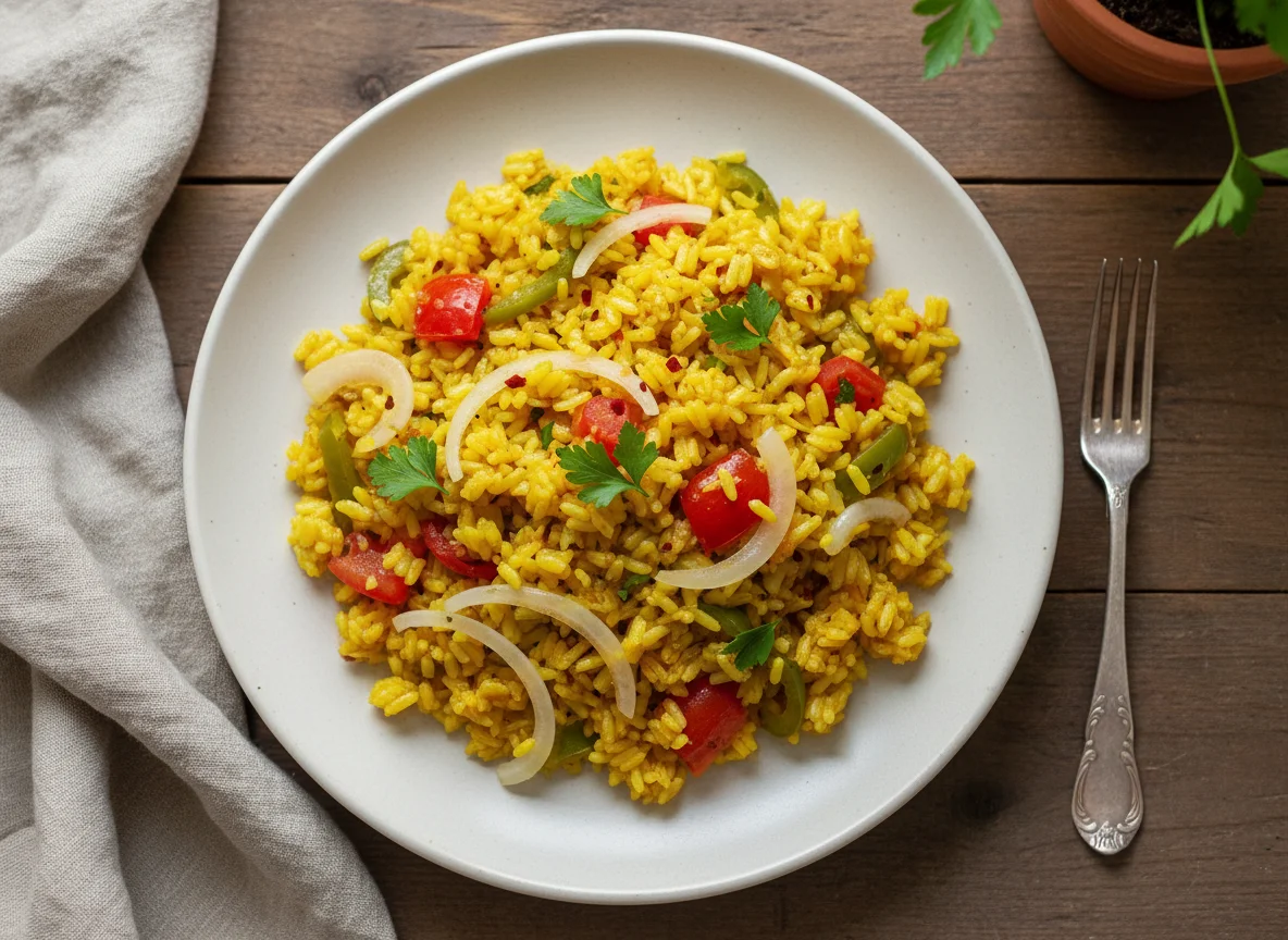 Arroz amarillo con vegetales photo